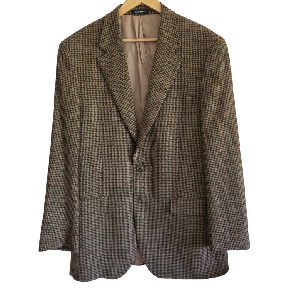 Vintage Lauren Ralph Lauren Sport Coat Mens 42L Lambswool Blazer Houndstooth